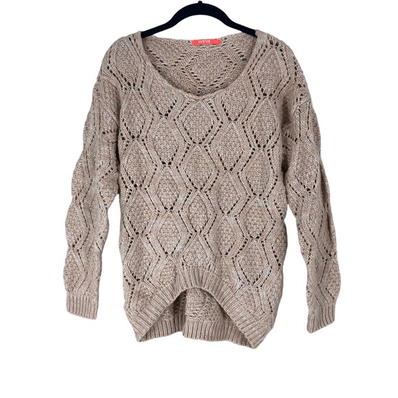 Soft Diamond Shaped Cable Knit Sweater w/Hi/Lo Banded Hem in Soft Peach SZ M/L - Picture 6 of 10